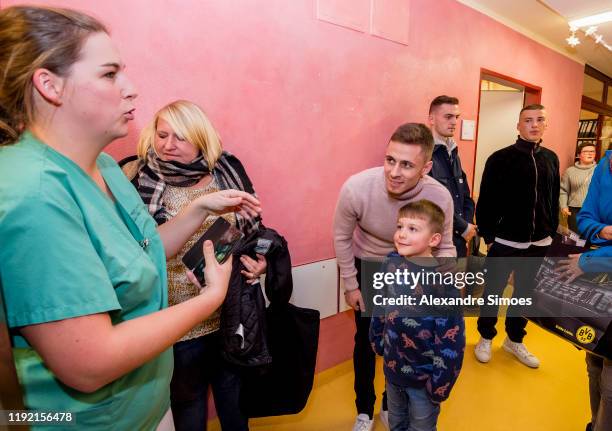 Thorgan Hazard of Borussia Dortmund is seen during the annual visit at the Children's Hospital on December 04, 2019 in Dortmund, Germany.