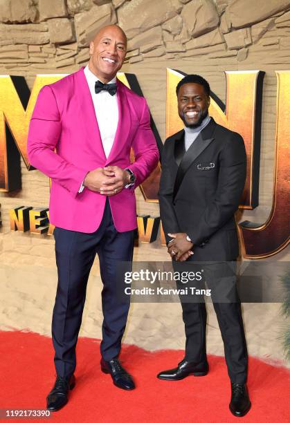 Dwayne Johnson and Kevin Hart attend the "Jumanji: The Next Level" UK Film Premiere at BFI Southbank on December 05, 2019 in London, England.