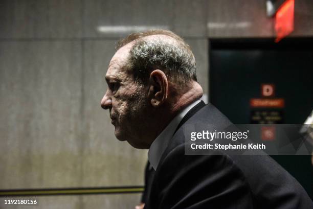 Harvey Weinstein leaves the courtroom in New York City criminal court on January 6, 2020 in New York City. Weinstein, a movie producer whose alleged...