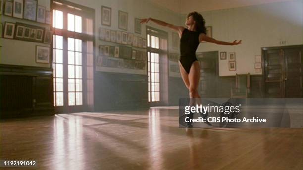 The movie "Flashdance", directed by Adrian Lyne. Seen here, character Alex Owens dancing to the signature song, 'Flashdance... What A Feeling' sung...