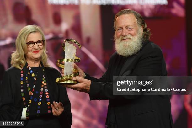 Gillian Armstrong and Jack Thompson pose with the Prize for the Tribute to Australian Cinema during the Tribute to Australian Cinema during the 18th...