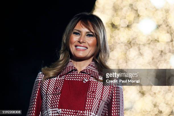 First Lady Melania Trump attends the 97th Annual National Christmas Tree Lighting Ceremony in President's Park on December 05, 2019 in Washington, DC.