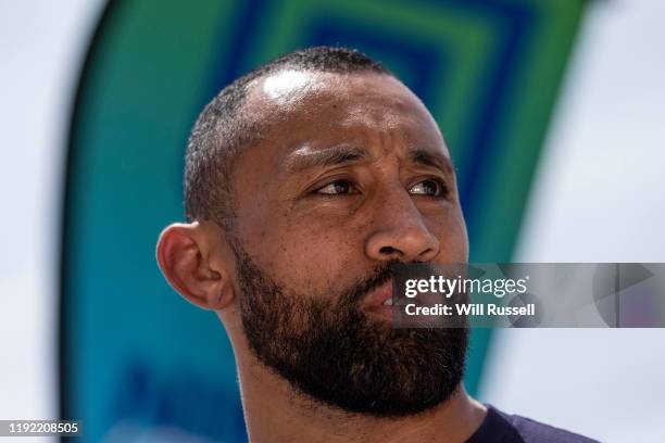 Legend Roy Asotasi speaks to the media during the 2020 NRL Nines Perth Draw Announcement at Kings Park on December 06, 2019 in Perth, Australia.