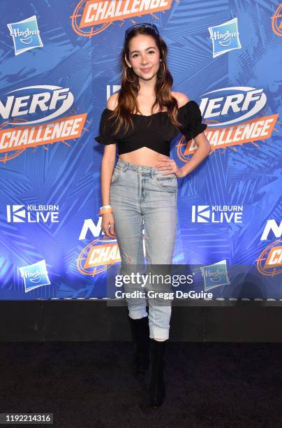 Haley Pullos of General Hospital/Expanding Universe of Ashley Garcia attends the NERF Challenge World Premiere at L.A. Live Event Deck on December 5,...