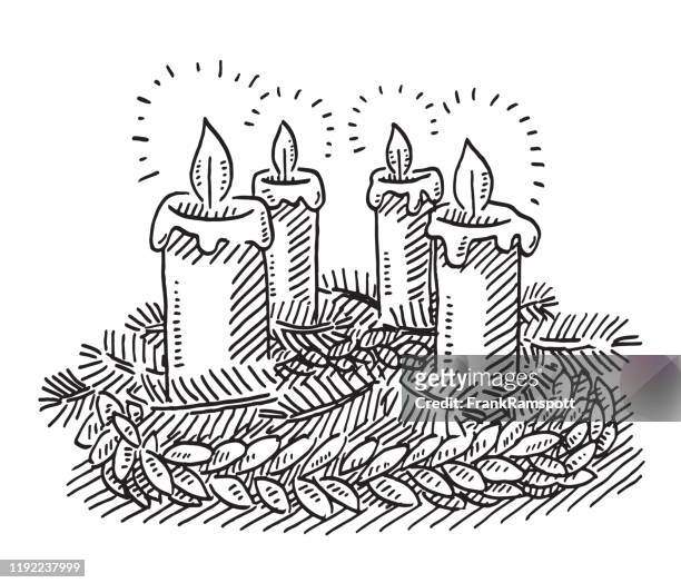 vier kerzen adventskranz zeichnung - candle stock-grafiken, -clipart, -cartoons und -symbole