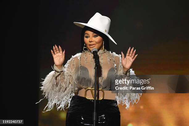 Rapper Lil Kim speaks onstage during 2019 Urban One Honors at MGM National Harbor on December 05, 2019 in Oxon Hill, Maryland.