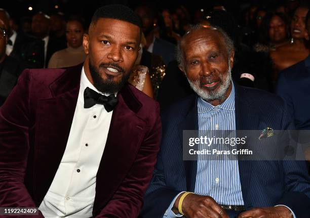 Jamie Foxx and Clarence Avant attend 2019 Urban One Honors at MGM National Harbor on December 05, 2019 in Oxon Hill, Maryland.