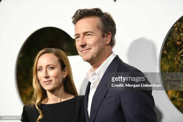 Shauna Robertson and Edward Norton arrive at the 2019 GQ Men Of The Year event at The West Hollywood Edition on December 05, 2019 in West Hollywood,...