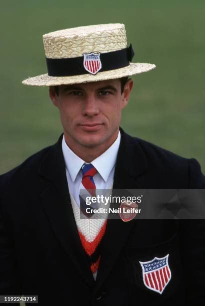 Portrait of actor Brad Davis, as runner Jackson Scholz during photo shoot on the set of "Chariots of Fire" movie. Great Britain 5/1/1980 - 5/31/1980...