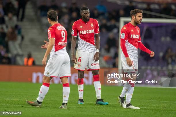 December 04: Wissam Ben Yedder of Monaco, Tiemoue Bakayoko of Monaco and Cesc Fabregas of Monaco during the Toulouse FC V AS Monaco, French Ligue 1...