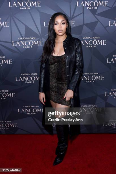 Jordyn Woods attends Lancôme x Vogue L'Absolu Ruby Holiday Event at Raspoutine on December 05, 2019 in West Hollywood, California.