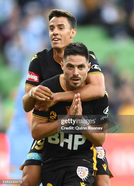 Bruno Fornaroli Mezza of Perth Glory celebrates scoring a goal during the round nine A-League match between Melbourne City and the Perth Glory at...