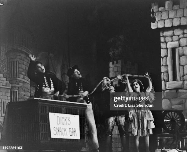 Dick's Snack Bar scene on stage in the Christmas production of 'Sleeping Beauty' at Windsor Castle, UK, December 1942; in the pantomime Princess...