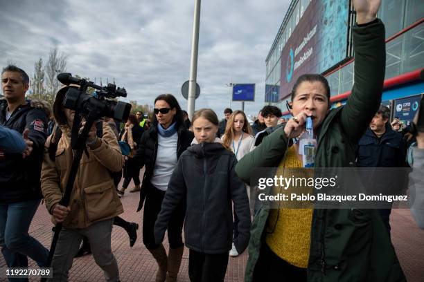 Swedish environment activist Greta Thunberg arrives at the COP25 Climate Conference on December 06, 2019 in Madrid, Spain. Greta arrived in Madrid...