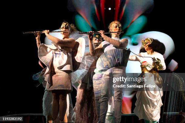 Bjork performs onstage during her "Cornucopia" tour at Royal Arena on December 05, 2019 in Copenhagen, Denmark.