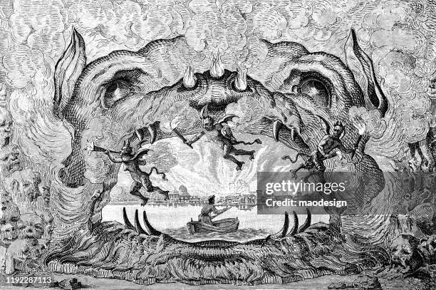cave to hell - devils stock illustrations