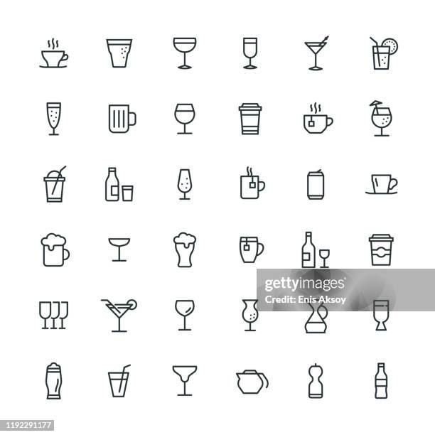 bildbanksillustrationer, clip art samt tecknat material och ikoner med ikonuppsättning för drycker - dryck