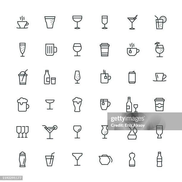 drinks icon set - drinking from bottle stock illustrations