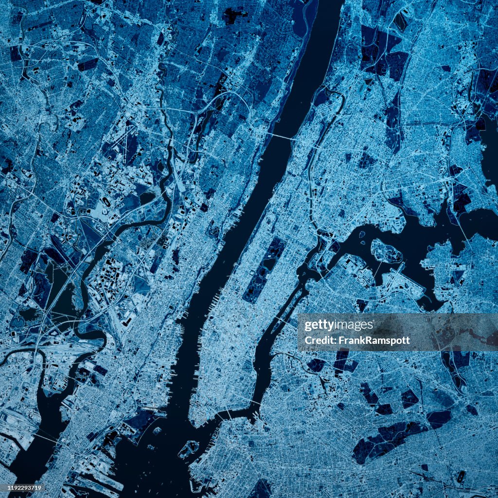 Manhattan New York 3D Render Map Blue Top View Apr 2019