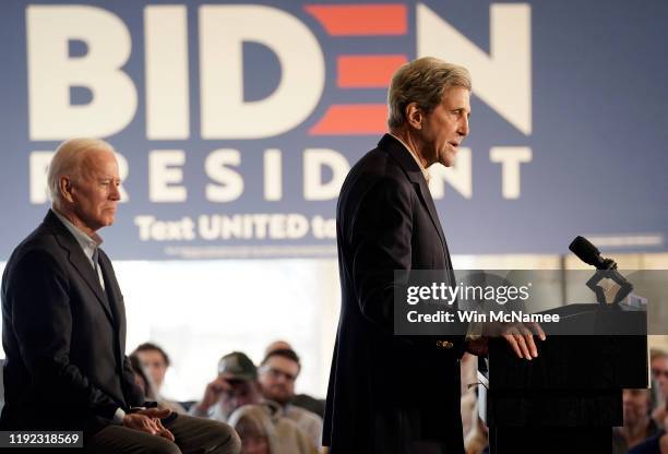 Democratic presidential candidate former U.S. Vice president Joe Biden campaigns with former Democratic presidential candidate John Kerry December 6,...