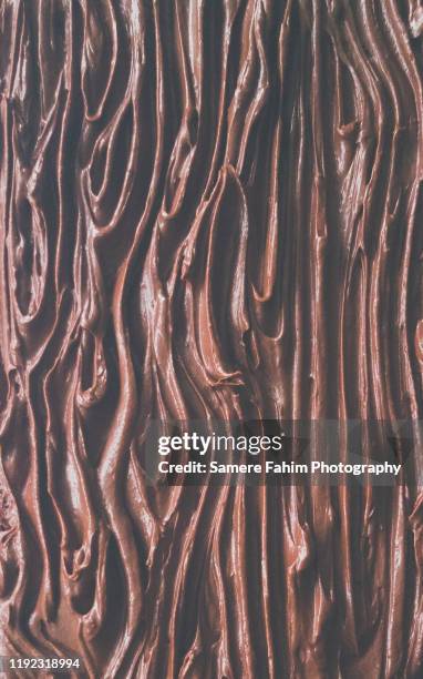 close-up of tree-bark effect on a chocolate yule log - yule log stock pictures, royalty-free photos & images