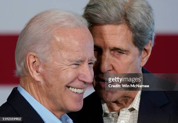 Democratic presidential candidate former U.S. Vice president Joe Biden campaigns with former Democratic presidential candidate John Kerry December 6,...