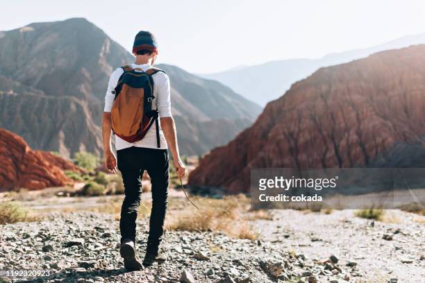 young man exploring the mountains of purmamarca - jujuy - argentina - província de jujuy imagens e fotografias de stock