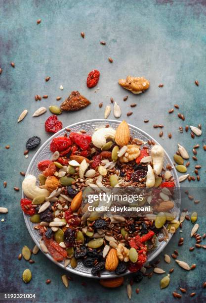 trail mix nuts - variety stock pictures, royalty-free photos & images