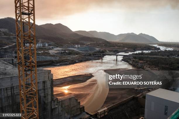 General view of the Blue Nile river as it passes through the Grand Ethiopian Renaissance Dam , near Guba in Ethiopia, on December 26, 2019. The Grand...
