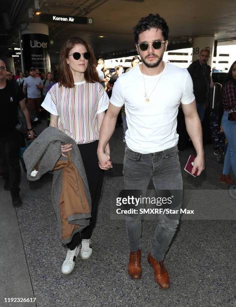 Kit Harington and Rose Leslie are seen on January 6, 2020 in Los Angeles, California.