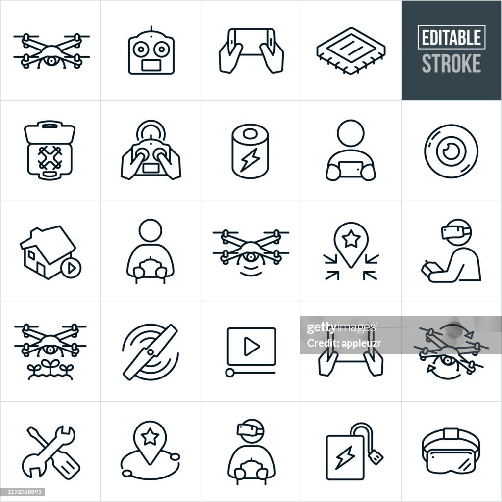 Quadcopter Thin Line Icons - Editable Stroke