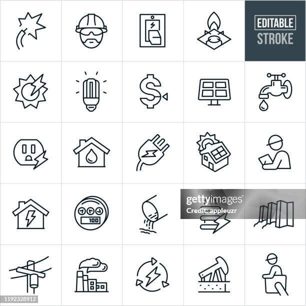 ilustraciones, imágenes clip art, dibujos animados e iconos de stock de iconos de línea delgada de los servicios públicos - trazo ediable - maintenance engineer