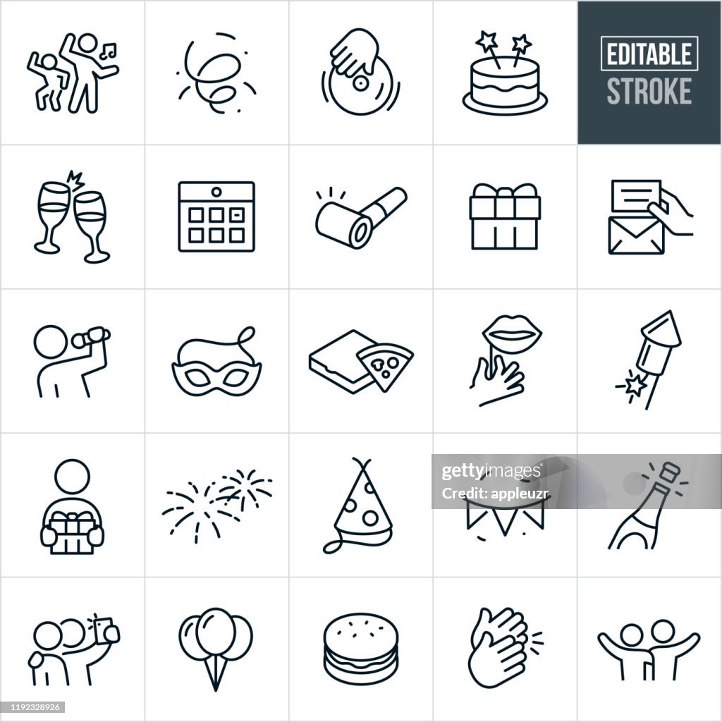 Celebration Thin Line Icons - Ediatable Stroke