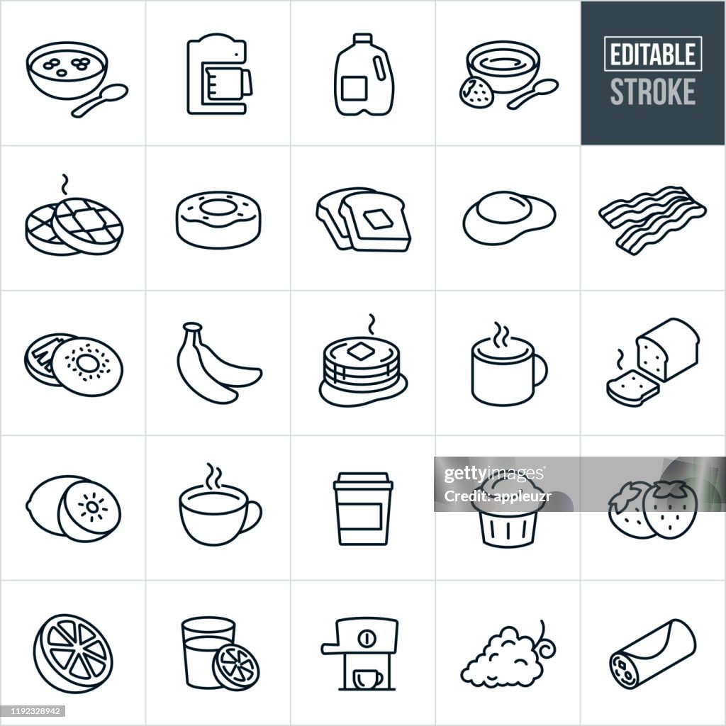 Ontbijt dunne lijn icons-bewerkbare lijn