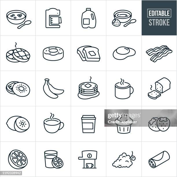 ilustrações de stock, clip art, desenhos animados e ícones de breakfast thin line icons - editable stroke - bread