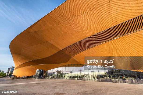 exterior of helsinki oodi library, finland - helsinki stock pictures, royalty-free photos & images