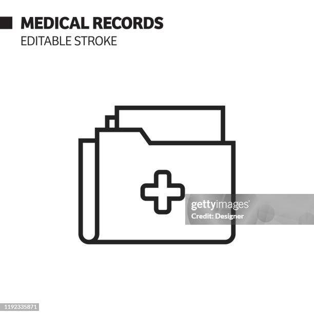 medical records line icon, outline vector symbol illustration. pixel perfect, editable stroke. - electronic medical record stock illustrations