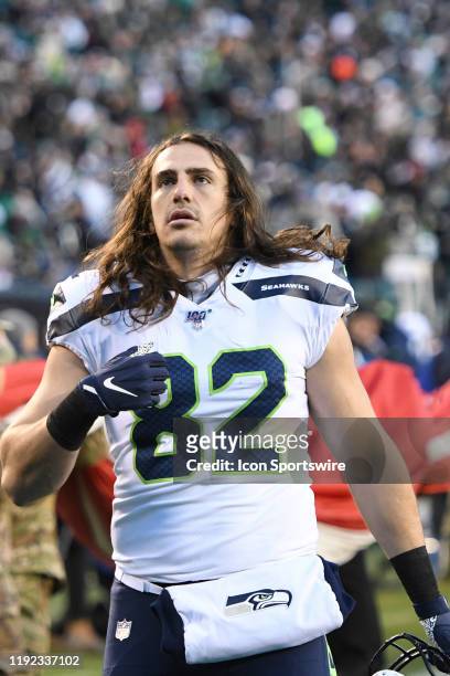 Seattle Seahawks tight end Luke Willson looks on during the Playoff game between the Seattle Seahawks and the Philadelphia Eagles on January 5 at...