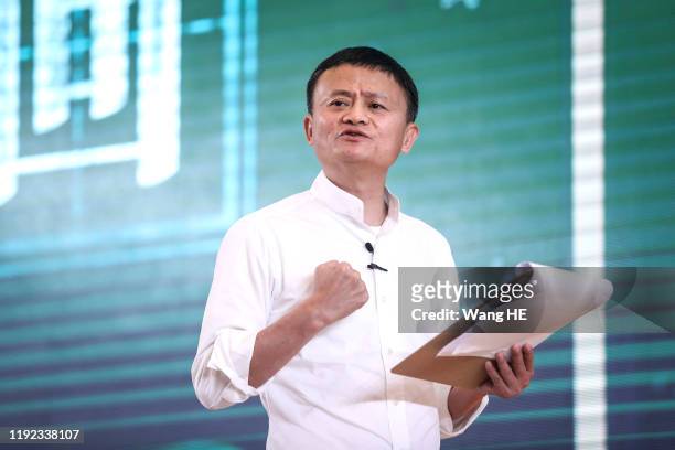 Founder of Alibaba Group Jack Ma gives a speech at the 'Ma Yun Rural Teachers and Headmasters Prize' on January 7th, 2020 in Sanya , Hainan province,...