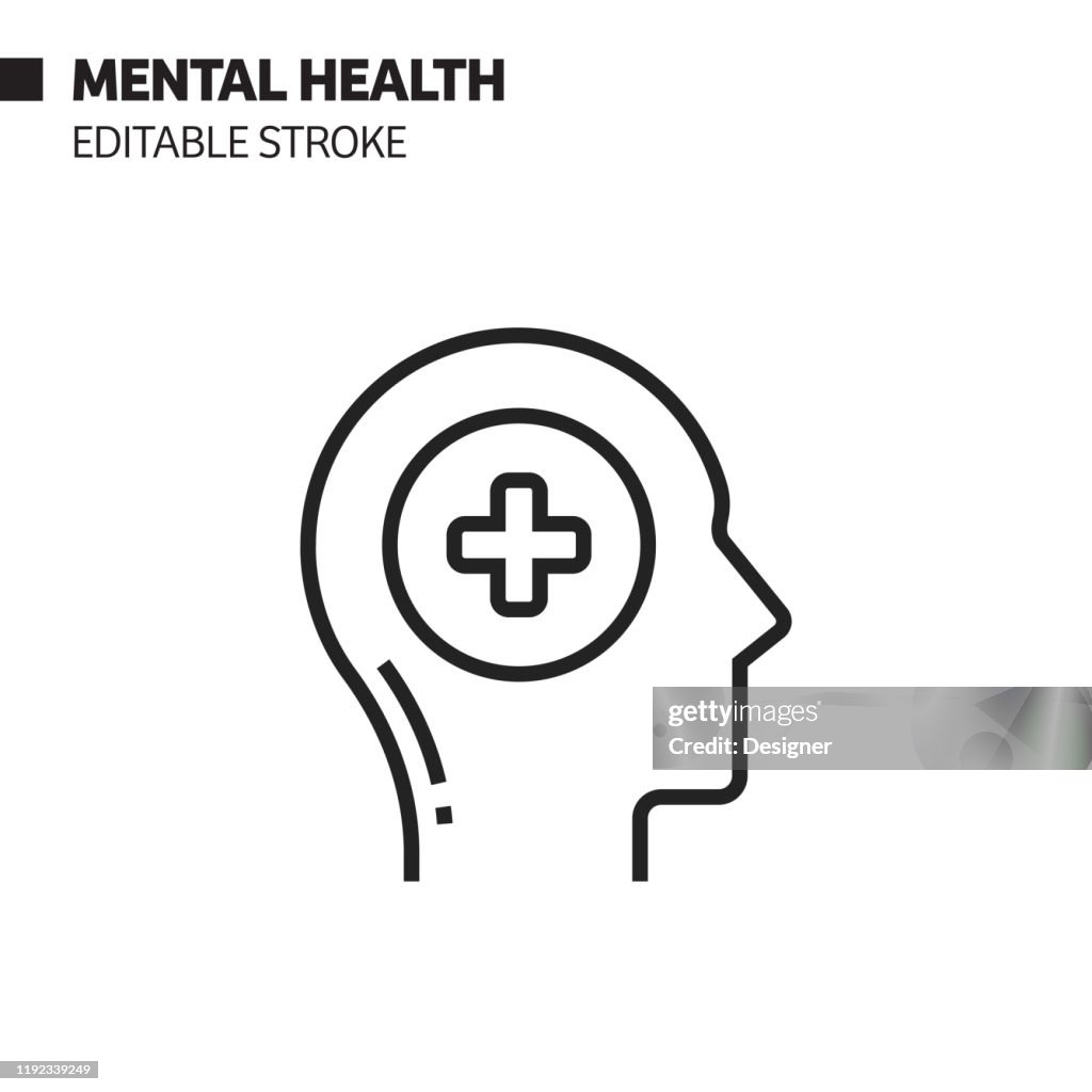 Icono de línea de salud mental, ilustración de símbolo vectorial de esquema. Píxel perfecto, Trazo editable.