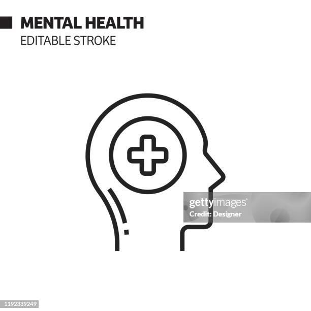 ilustraciones, imágenes clip art, dibujos animados e iconos de stock de icono de línea de salud mental, ilustración de símbolo vectorial de esquema. píxel perfecto, trazo editable. - salud mental