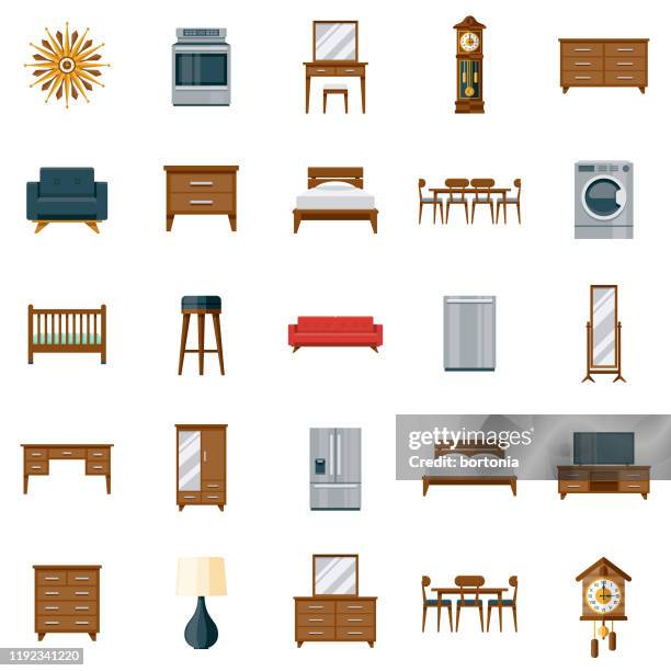 stockillustraties, clipart, cartoons en iconen met meubilair icon set - kruk zitmeubels