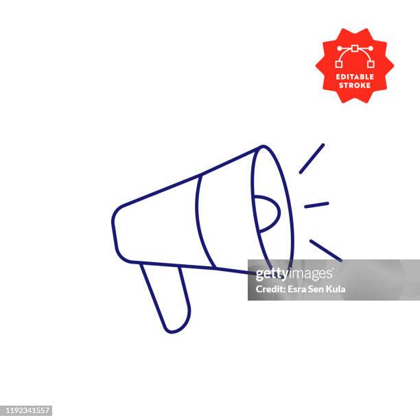 megaphone single line icon mit editierbarem hub und pixel perfekt. - loudspeaker stock-grafiken, -clipart, -cartoons und -symbole