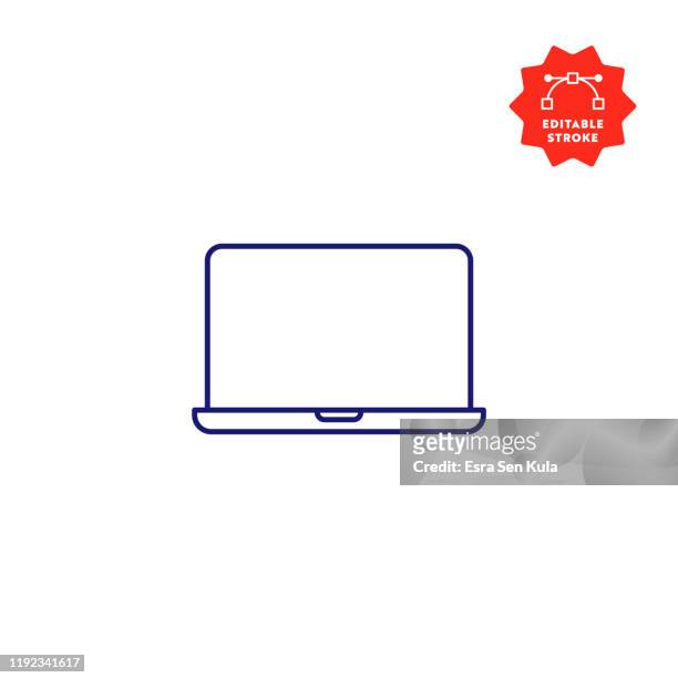 laptop computer single line icon with editable stroke and pixel perfect. - laptop icon flat stock illustrations