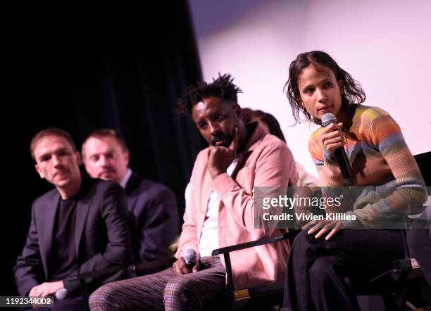 Jan Komasa, Ladj Ly and Mati Diop attend Shortlisted: Best International Feature Film Panel at the 31st Annual Palm Springs International Film...