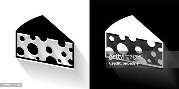 cheese slice black and white icon with long shadow - cheese selection stock illustrations