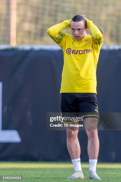 Nico Schulz of Borussia Dortmund gestures during day one of the Borussia Dortmund winter training camp on January 06, 2020 in Marbella, Spain.