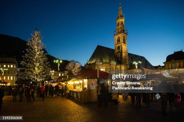Locals and tourists visit the Christmas Market on December 06, 2019 in Bolzano, Italy. The Christmas Market of Bolzano is open from November 29, 2019...