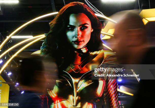 Wonder Woman backdrop is seen at CCXP 2019 Sao Paulo at Sao Paulo Expo on December 06, 2019 in Sao Paulo, Brazil.