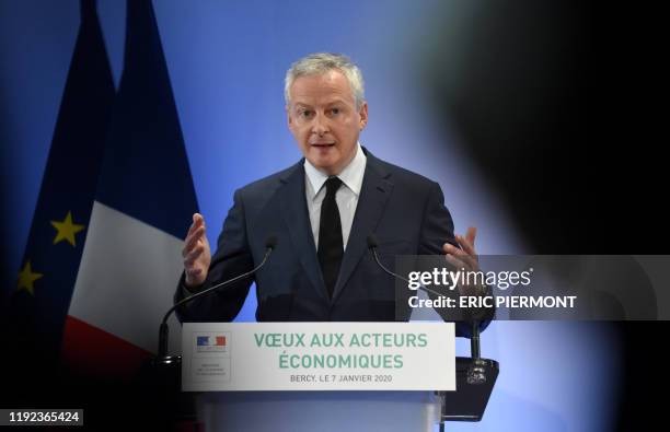 French Economy and Finance Minister Bruno Le Maire addresses his season's greetings at the Economy Ministry in Paris on January 7, 2020.